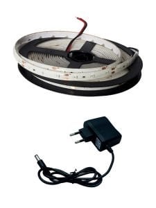 2835 5 METRE TEK ÇİPLİ DIŞ MEKAN SİLİKONLU ŞERİT LED 1 AMPER ADAPTÖR SET