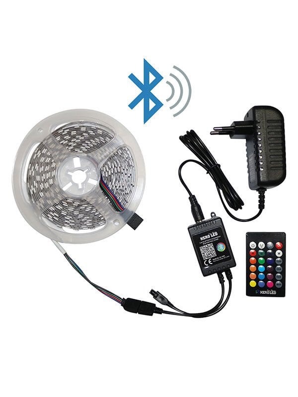 5 MT BLUETOOTH KUMANDALI RGB KONTROL CİHAZI KUMANDA+ŞERİT LED+ADAPTÖR SET