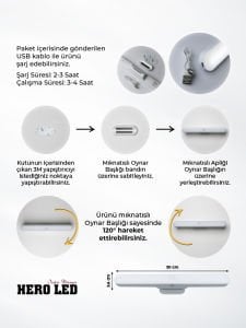 5W SENSÖRLÜ ŞARJLI MIKNATISLI DOKUNMATİK LED APLİK