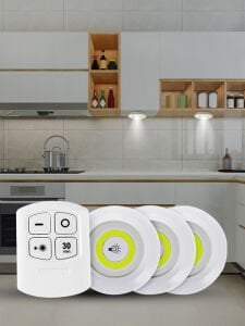 3 Watt Uzaktan Kumandalı Yapışkanlı Kablosuz Pilli Led 3'lü Spot Led Lamba