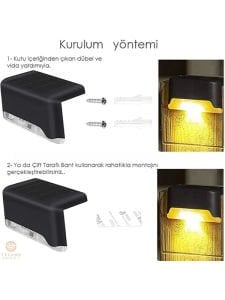 4 Adet Solar Güneş Enerjili Şarj Edilen Köşebent Merdiven Veranda Bahçe Led Lamba 3200K