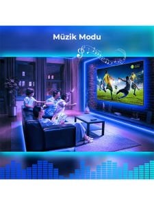3 Mt USB TV Monitör Arkası Bluetooth Rgb Şerit Led Set 16 Renkli Dekoratif Aydınlatma
