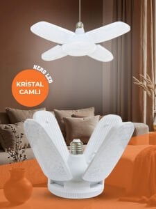 60W 4+1 Kristal Camlı Pervane Led Ampul Katlanabilir Ampul 4 Kanatlı Süper Güçlü E27 Lamba Beyaz Işık