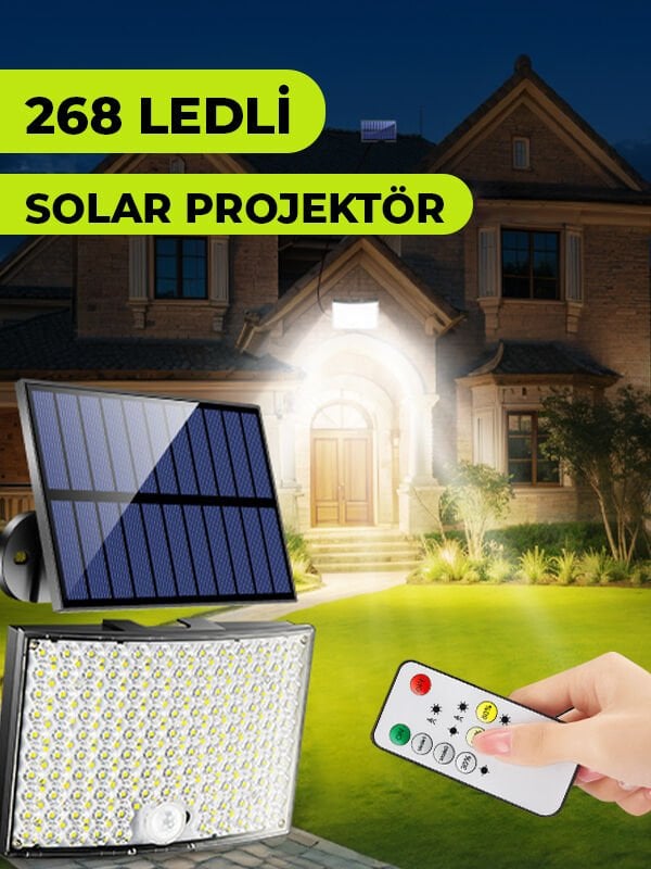 268 Ledli Solar Projektör 60W Güneş Enerjili Hareket Sensörlü Led Projektör