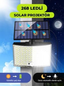 268 Ledli Solar Projektör 60W Güneş Enerjili Hareket Sensörlü Led Projektör