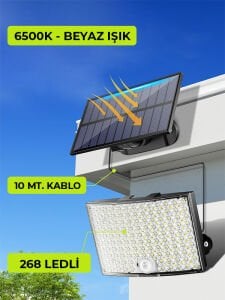 268 Ledli Solar Projektör 60W Güneş Enerjili Hareket Sensörlü Led Projektör