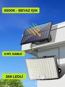 268 Ledli Solar Projektör 60W Güneş Enerjili Hareket Sensörlü Led Projektör