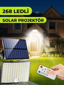 268 Ledli Solar Projektör 60W Güneş Enerjili Hareket Sensörlü Led Projektör