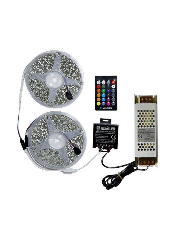 20MT 16 RENKLİ RGB SET ŞERİT LED + KUMNDA+TRAFO+SPLİTTER